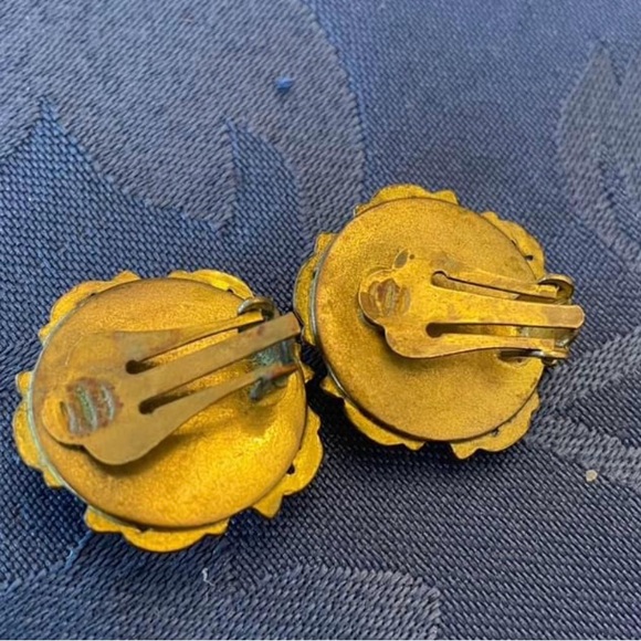 Vintage Artisan Earrings, Petit Point Stitching, Floral Design, Clip On Earrings - Picture 2 of 2